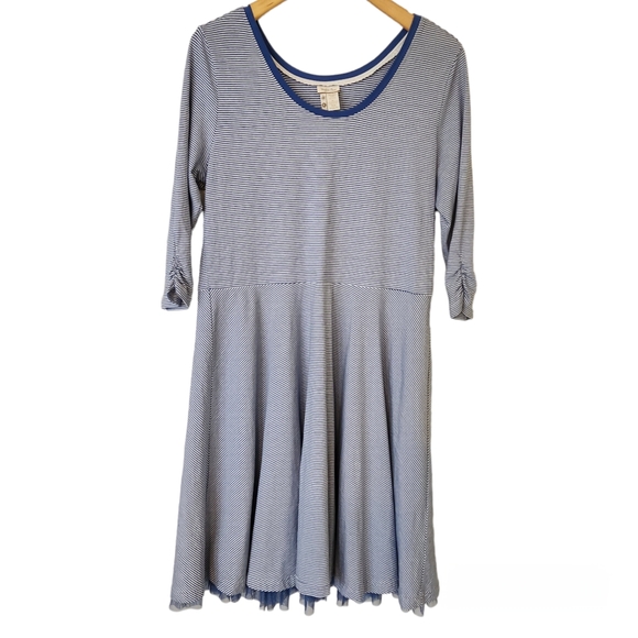 Matilda Jane Dress Blue White Stripe Between The Lines Tulle Long Sleeve XL - Picture 3 of 16
